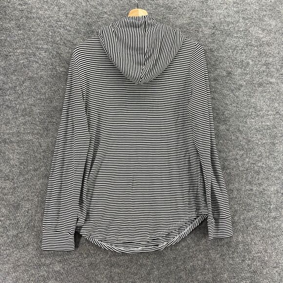 Workshop Hoodie Women M Medium Black Striped Hooded Long Sleeve Pockets Rayon - Picture 2 of 8